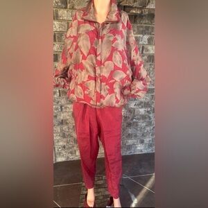 Vintage 100% Silk Floral 2-Piece Set Jacket & Pants Women’s L Statement Y2K Luxe